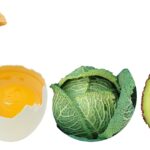 Alimenti sani per ridurre il colesterolo, con frutta, verdura e cereali integrali su un tavolo.